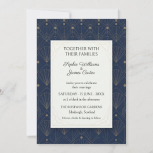 Convite de Casamento Navy Gold Fan Art Deco
