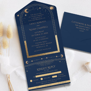 Convite de Casamento Navy Gold Sol Lua Estrelas RS