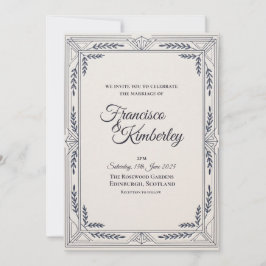 Convite de Casamento Navy Silver Art Deco