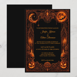 Convite de casamento neon gótico sombrio de Hallow