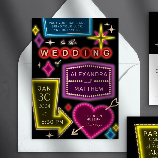 Convite de Casamento Neon Marquee Signs Las Vegas (Criador carregado)