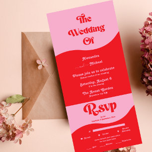 Convite de Casamento Neon Rosa e Vermelho Retro do