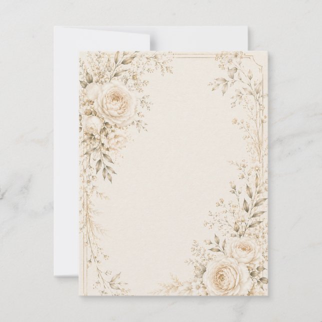 Convite de Casamento Neutro com Florais Refinados (Frente)