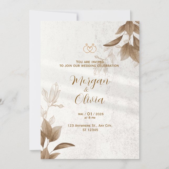 Convite de Casamento Neutro Elegante com Anéis de  (Frente)