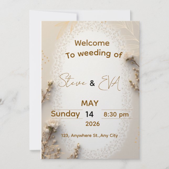 Convite de Casamento Neutro Elegante em Marrom e B (Frente)