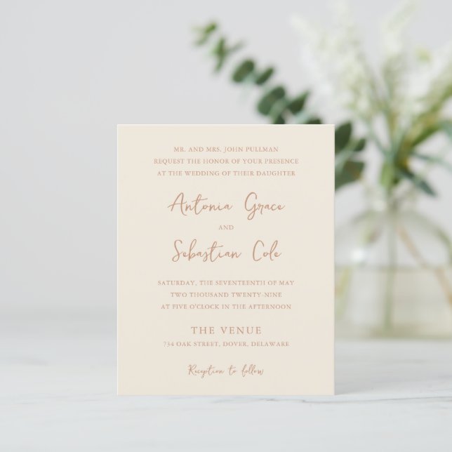 Convite de Casamento Neutro Terroso Elegante e Eco (Em pé/Frente)