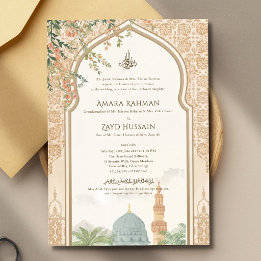 Convite de casamento Nikah Masjid An-Nabawi Luxuos