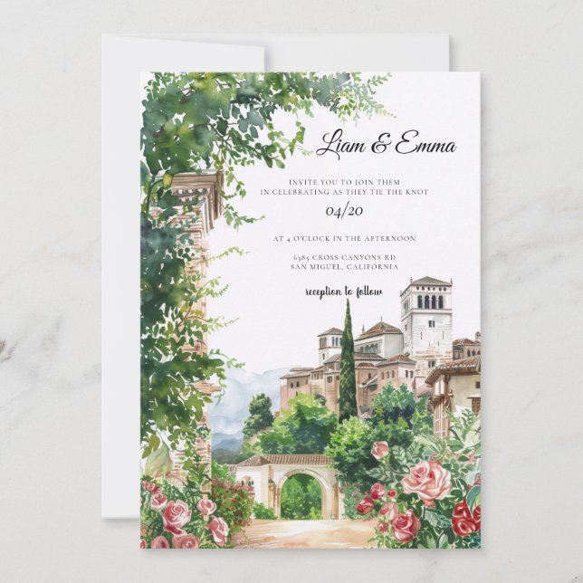 Convite de casamento no castelo da Espanha Espanha (Frente)