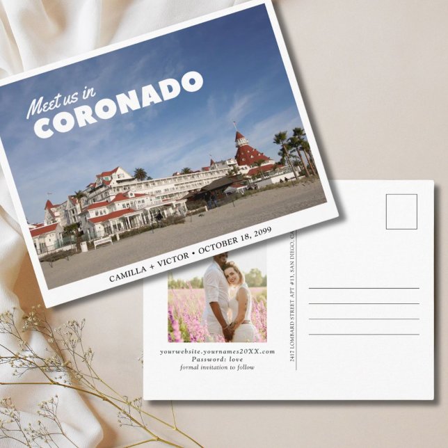 Convite de casamento no Coronado Hotel com aviso p (Coronado Hotel Wedding Save the Date Postcard
)