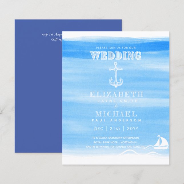 CONVITE DE CASAMENTO NO EXTERIOR COM TEMA NÁUTICO  (Frente/Verso)