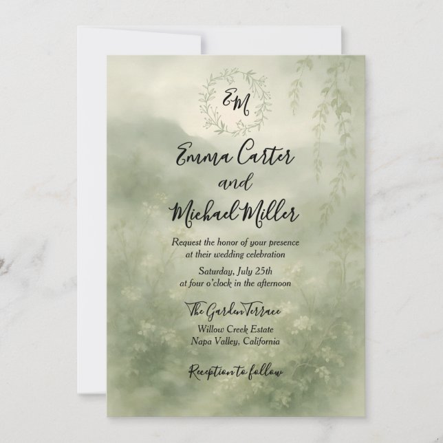 Convite de Casamento no Jardim Aquarela Botânica (Frente)