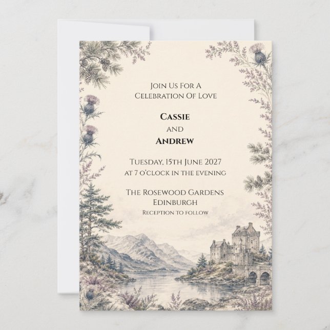 Convite de Casamento no Loch Thistle das Terras Al (Frente)