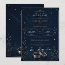 Convite de Casamento Noite Estrelada Azul Marinho