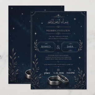 Convite de Casamento Noite Estrelada Azul Marinho 