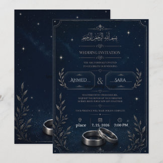 Convite de Casamento Noite Estrelada Azul Marinho