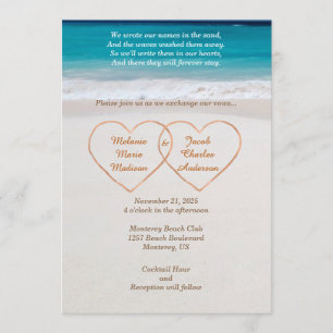 Convite de Casamento Nomes em Corações na Praia
