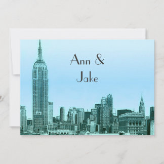 Convite de Casamento NYC Skyline 01 Teal Etched 2