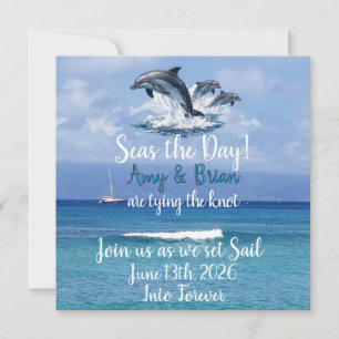 Convite de Casamento Oceano com 3 Golfinhos - Apro