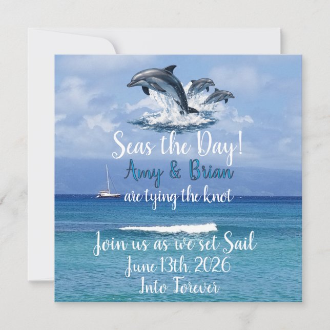 Convite de Casamento Oceano com 3 Golfinhos - Apro (Frente)