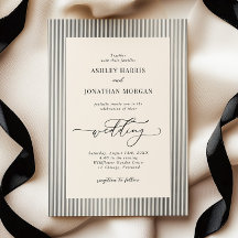 Convite de Casamento Old Money com Listras Pretas