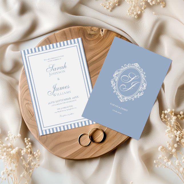 Convite de Casamento Old Money em Azul Empoeirado  (Criador carregado)