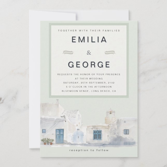 Convite de Casamento Olive Greek Island | Elegante (Frente)