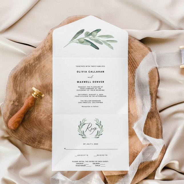 Convite de Casamento Olive Greenery Rústico (Criador carregado)