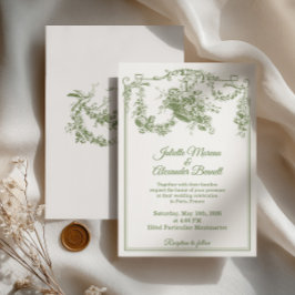 Convite de Casamento Olive Sage Toile de Jouy Pari