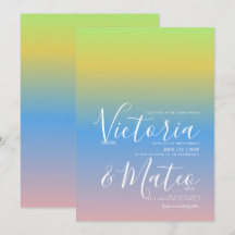 Convite de Casamento Ombre Arco-íris Amarelo Azul 