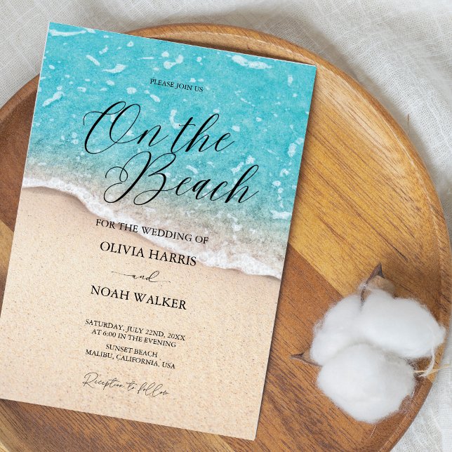 Convite de Casamento On The Beach Blue Ocean (Criador carregado)