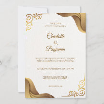 Convite de Casamento Ondas Clássicas Douradas Reai