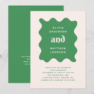 Convite de Casamento Ondulado Moderno Verde Códi