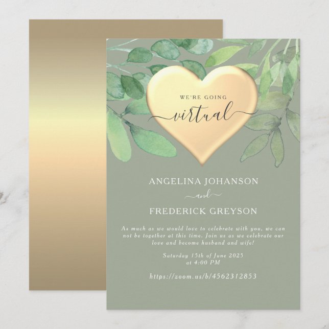 Convite de Casamento Online Verde Sage (Frente/Verso)