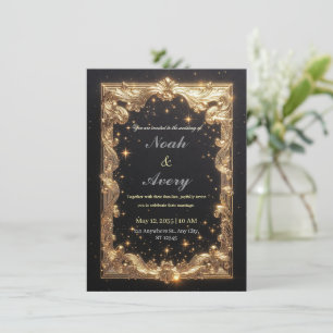 Convite de Casamento Opulento Preto Fosco e Dourad