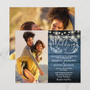 Convite de Casamento Orçamento Azul Rustic Wood 2 