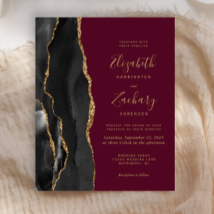 Convite de Casamento Orçamento Burgundy Ágata Blac