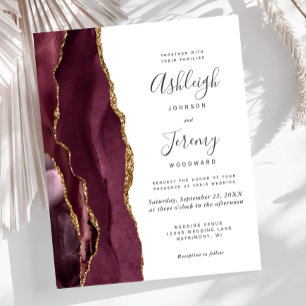 Convite de Casamento Orçamento Burgundy Gold Ágata