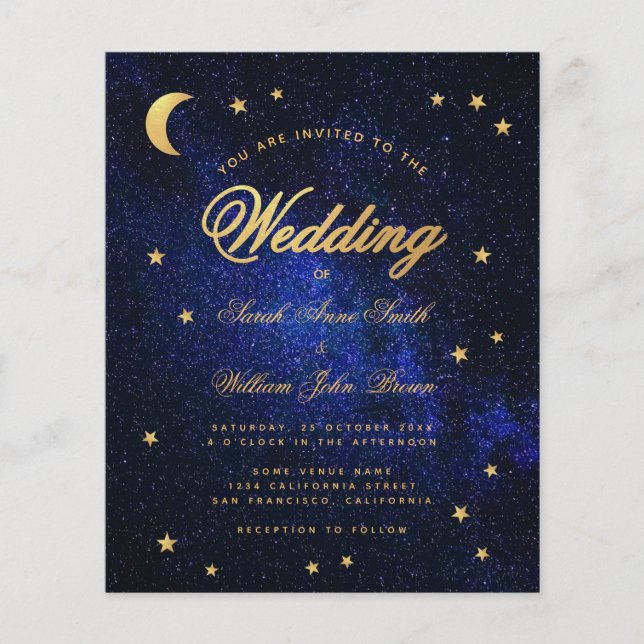 Convite de Casamento Orçamento Celestial Estrela D (Frente)