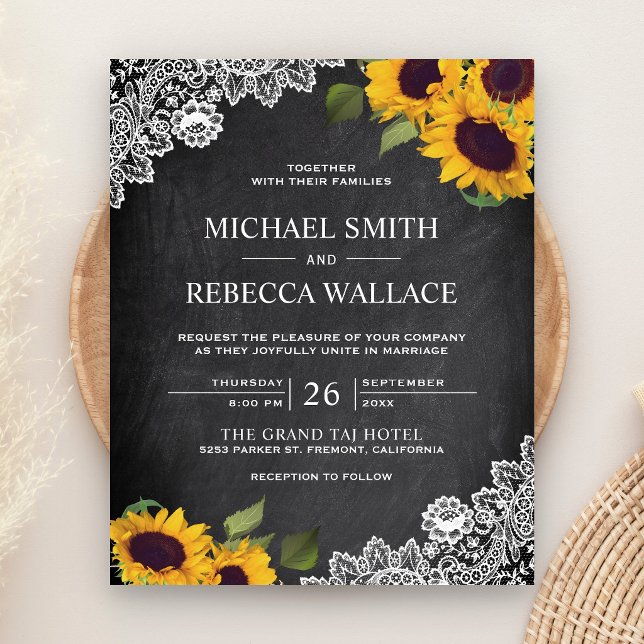 Convite de Casamento Orçamento Chalkboard Girassol (Criador carregado)