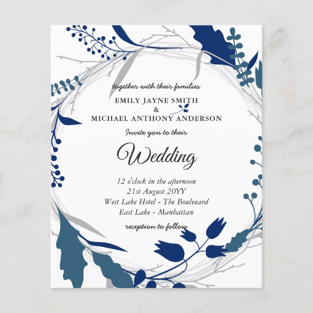 Convite de Casamento Orçamento Inverno Azul Branco (Frente)