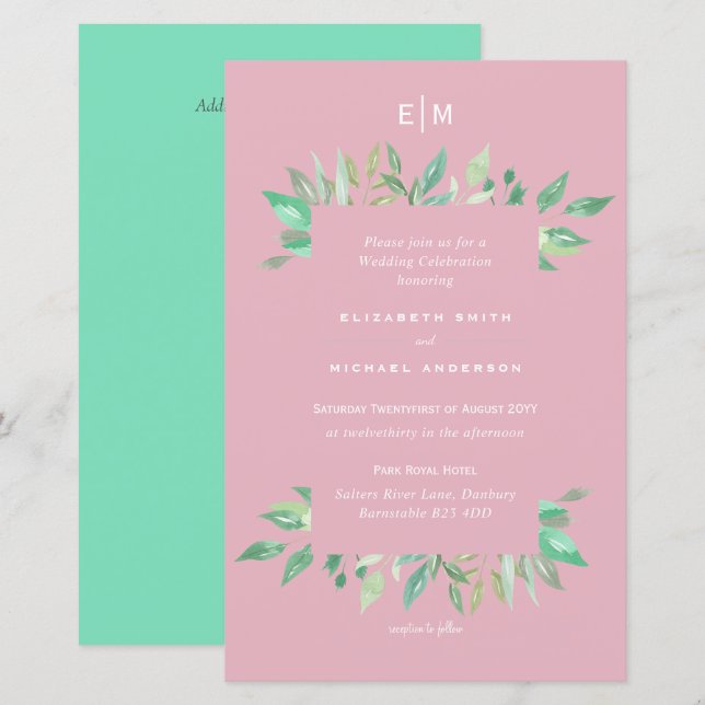 Convite de Casamento Orçamento Rosa Verde Carnaval (Frente/Verso)