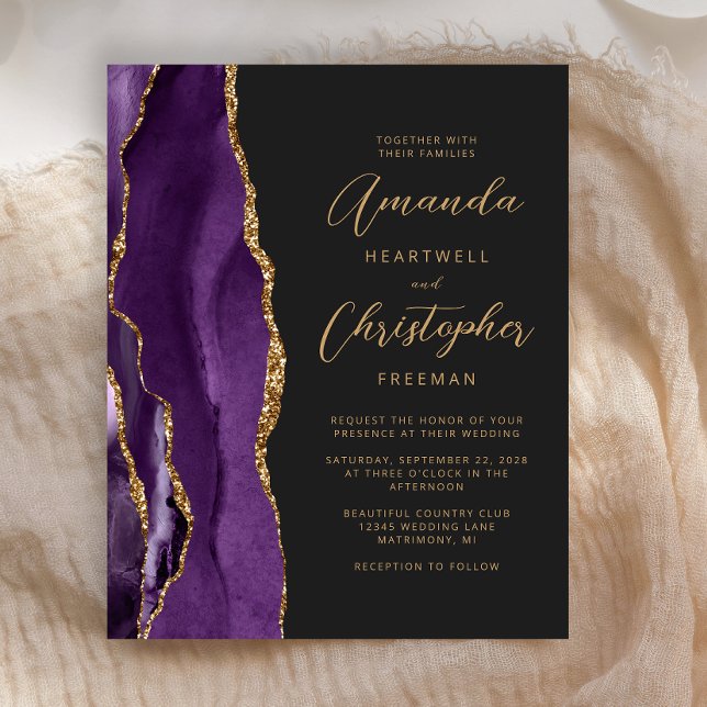 Convite de Casamento Orçamento Roxo Ágata Ardósia (Criador carregado)