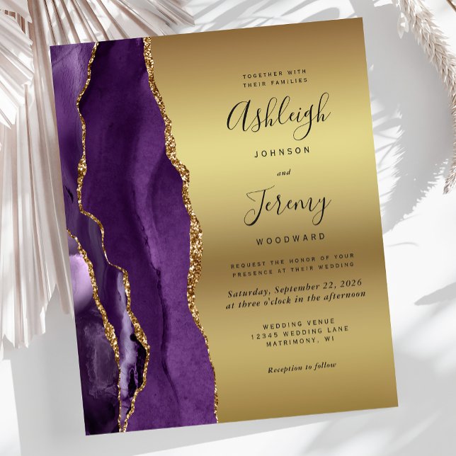 Convite de Casamento Orçamento Roxo Ágata Dourado  (Criador carregado)