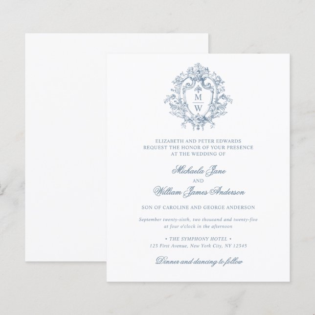 Convite de Casamento Orçamento Vintage Crista Regê (Frente/Verso)