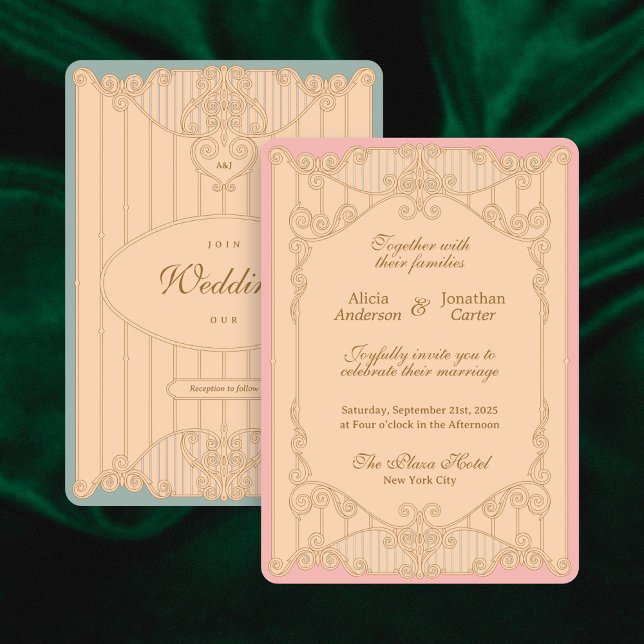 Convite de Casamento Ornamentado Art Nouveau (Criador carregado)