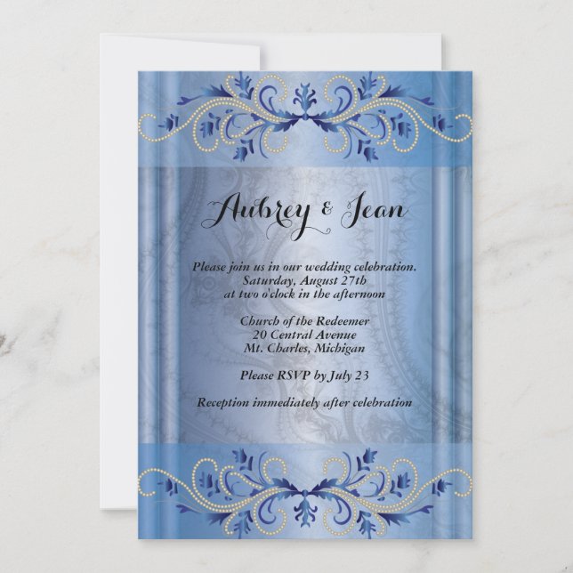 Convite de casamento ornamentado azul-marinho (Frente)
