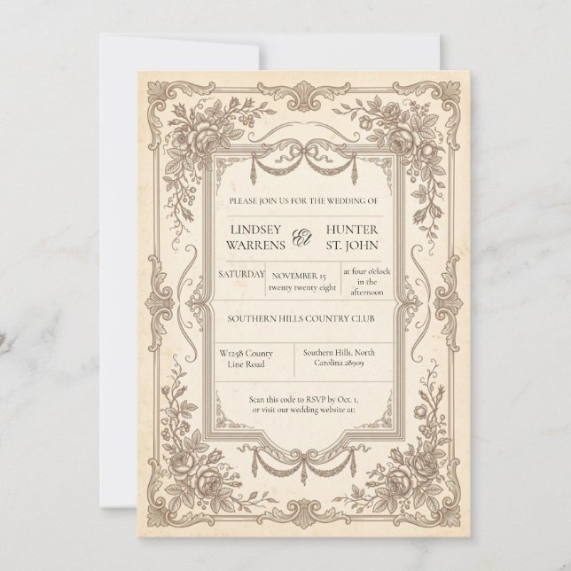 Convite de Casamento Ornamentado Vintage (Frente)
