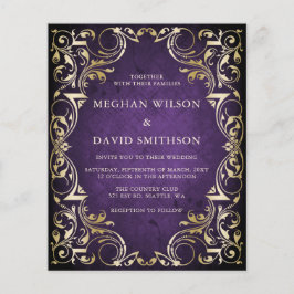 Convite de Casamento Ornamental Lilás Dourado Econ