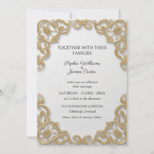 Convite de Casamento Ornatado em Ouro Branco com F