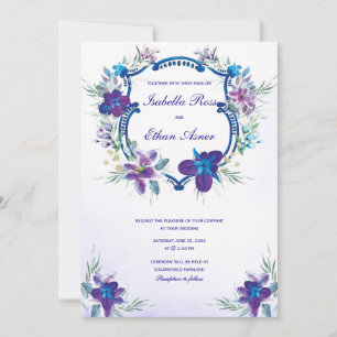 Convite de Casamento Orquídea Azul Turquesa Roxo
